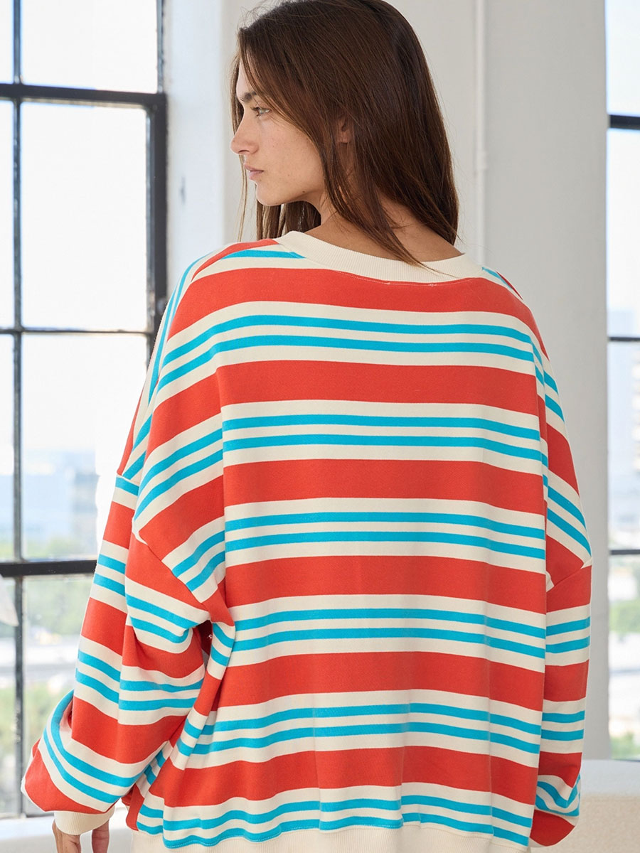 STRIPED TERRY SWEATSHIRT - RED/BLUE