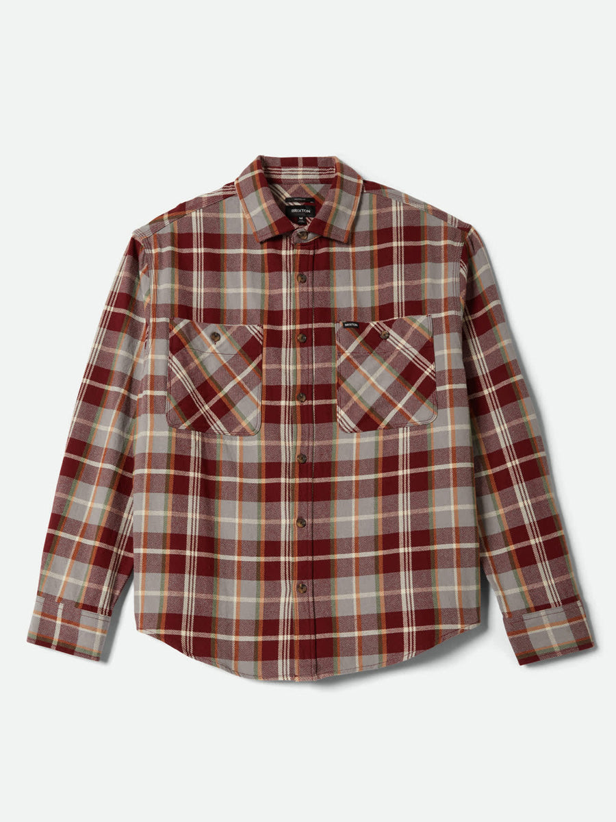 BRIXTON VINTAGE WASH FLANNEL - MAROON RED/BEIGE/GREEN SHIRT JACKET -