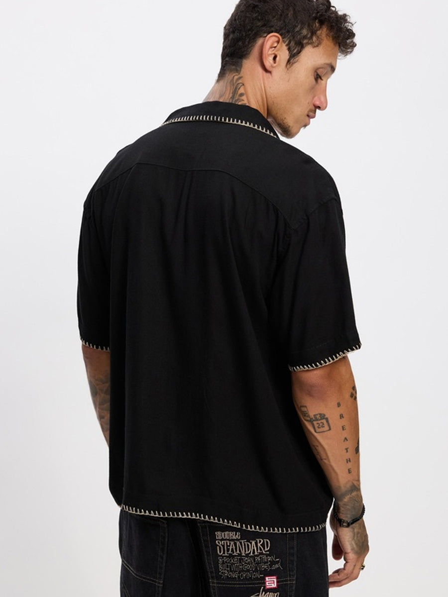 RELAXED WHIP STITCH SHORT-SLEEVE SHIRT - BLACK