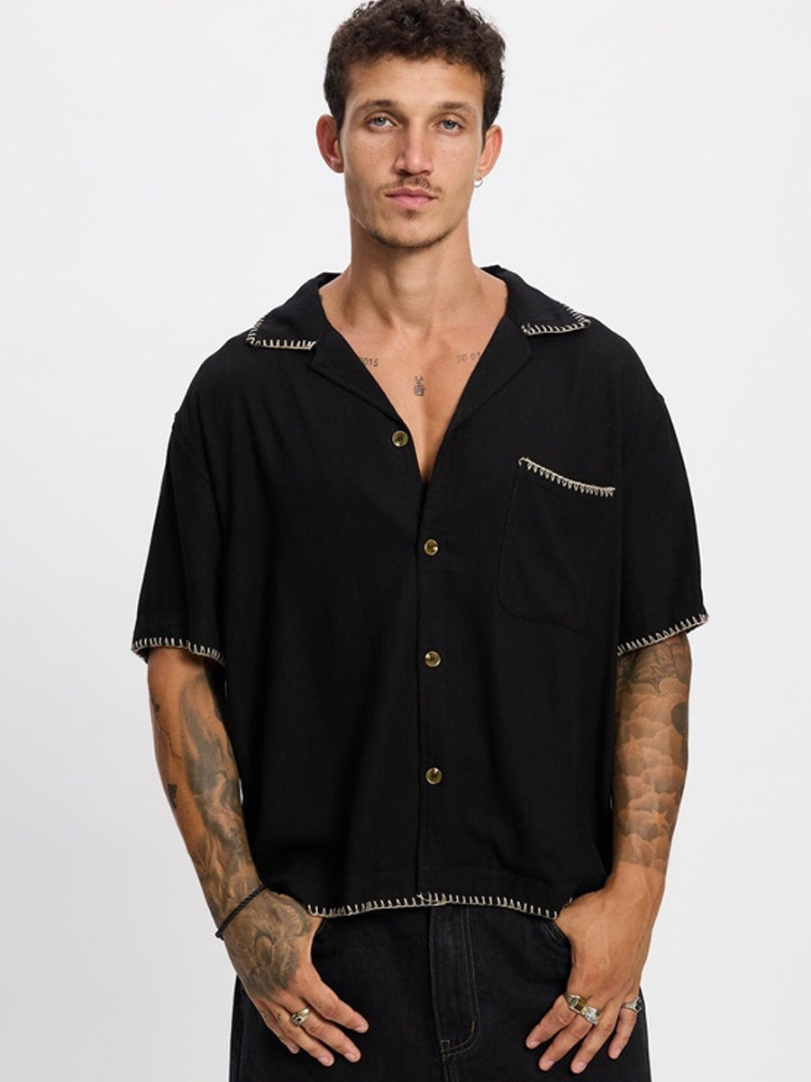 RELAXED WHIP STITCH SHORT-SLEEVE SHIRT - BLACK