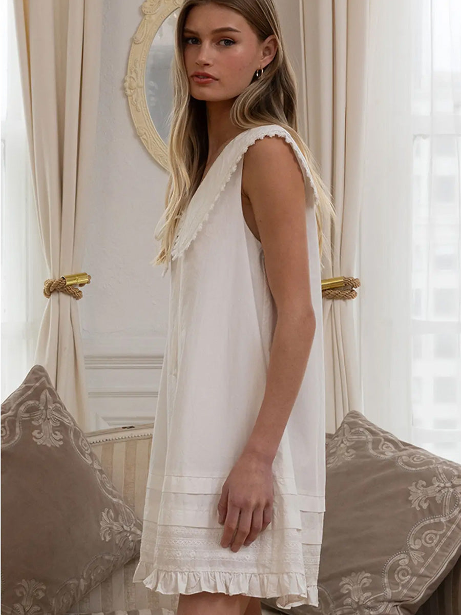 BIG COLLAR RUFFLE HEM MINI DRESS - WHITE DRESSES RAISONNEL