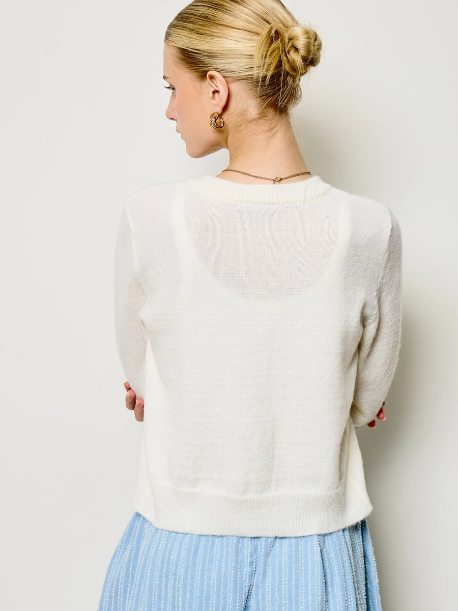RUFFLE TRIM KNIT CARDIGAN - PORCELAIN