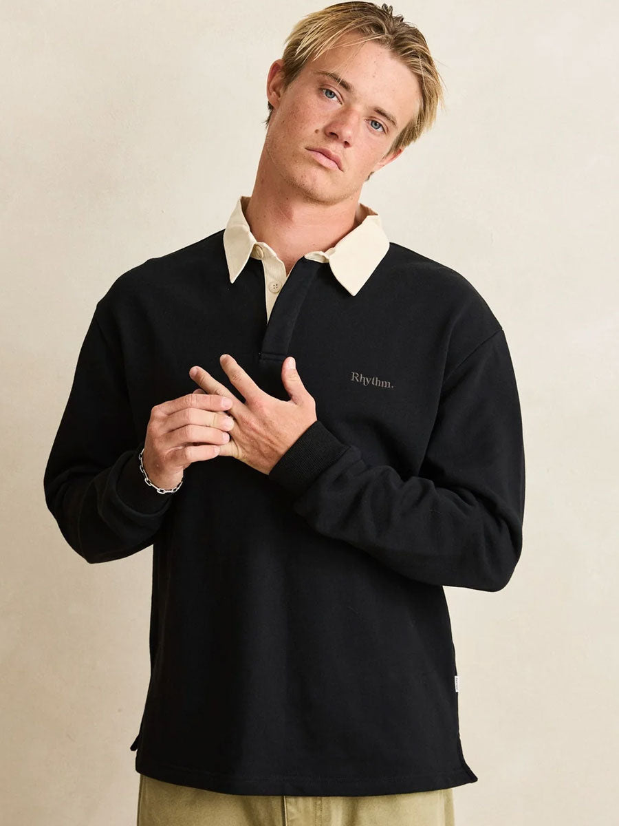 RHYTHM VINTAGE RUGBY POLO - CHARCOAL SHIRTS RHYTHM