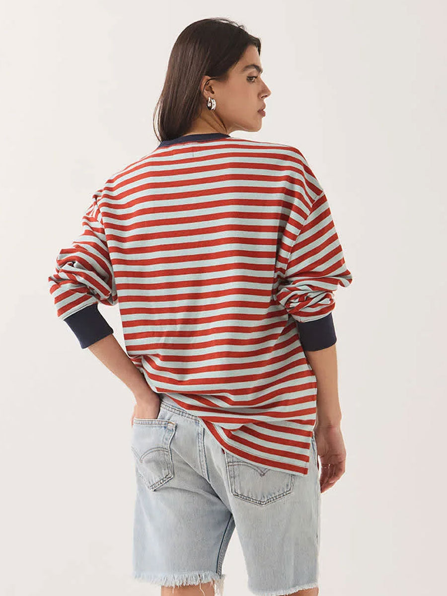 BRIXTON RETRO LONG-SLEEVE CREW - SEA GRASS / RUST