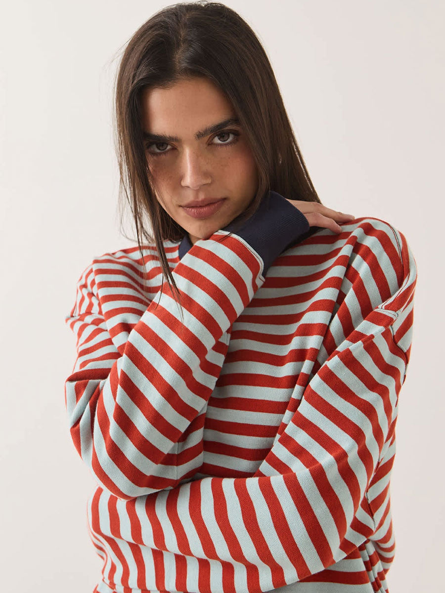 BRIXTON RETRO LONG-SLEEVE CREW - SEA GRASS / RUST