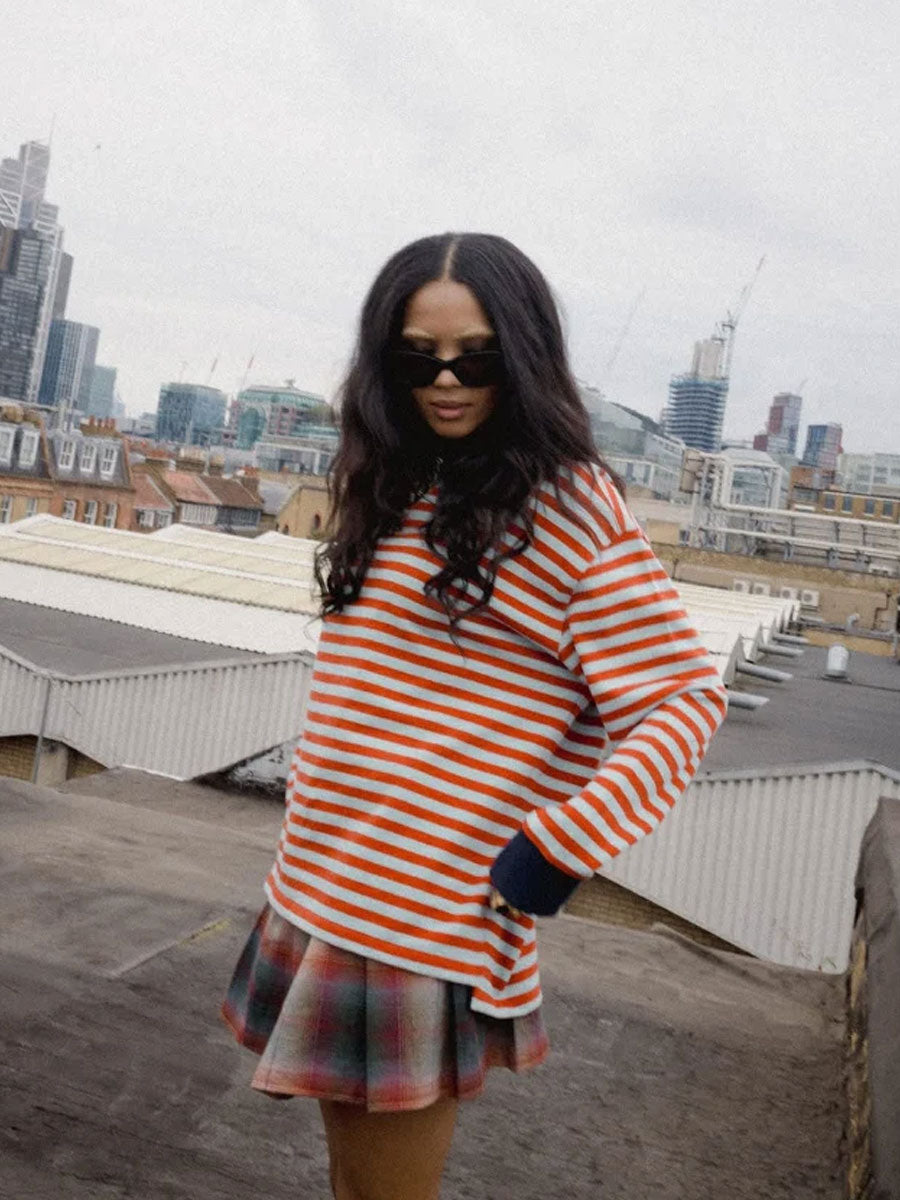 BRIXTON RETRO LONG-SLEEVE CREW - SEA GRASS / RUST