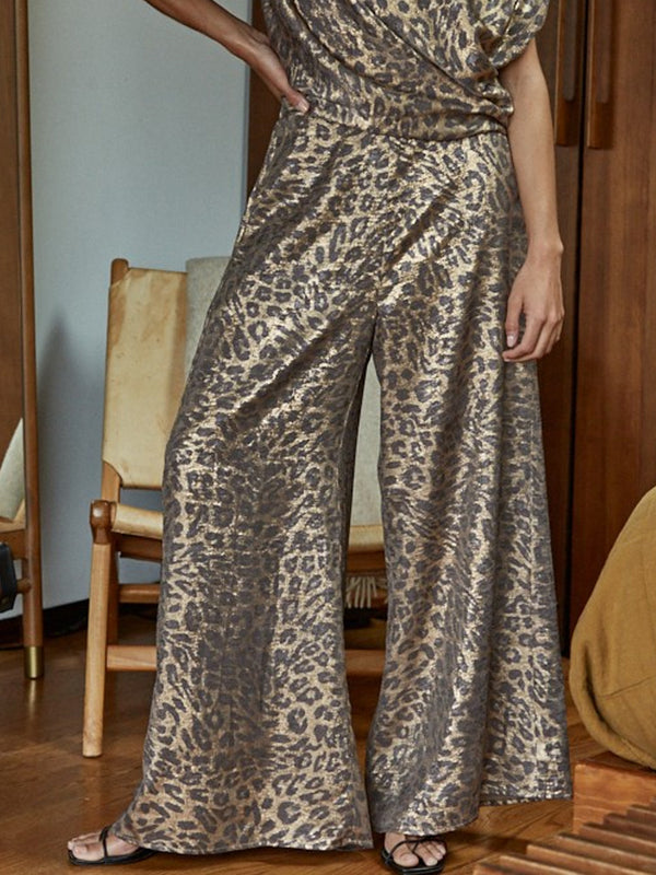 WOVEN SATIN ANIMAL PRINT PANT PANT -