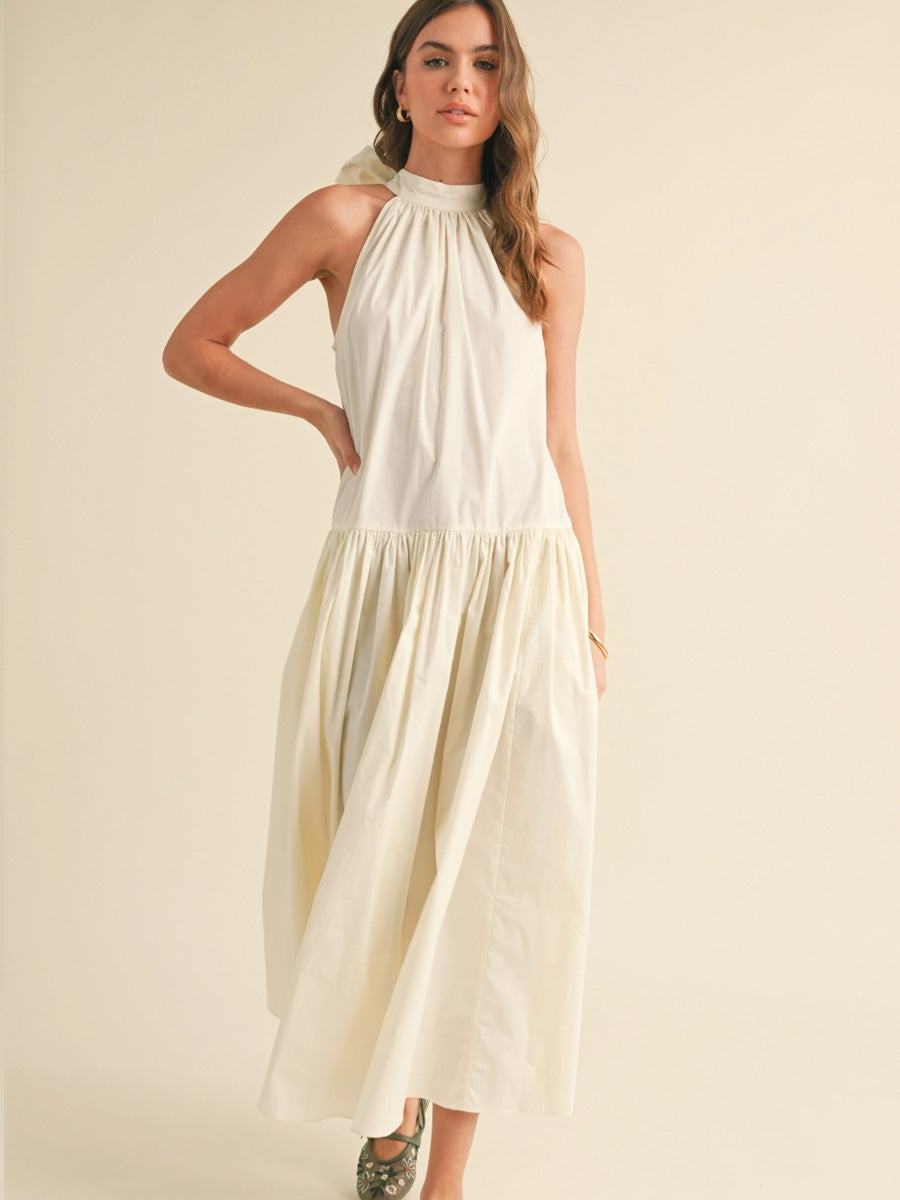 SLEEVELESS TIE BACK DRESS - WHITE DRESS -