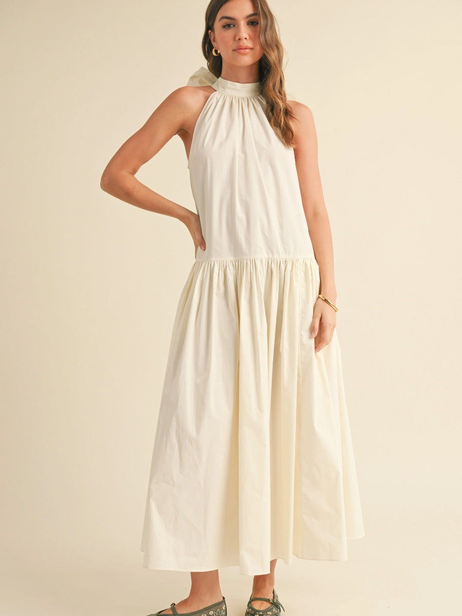 SLEEVELESS TIE BACK DRESS - WHITE DRESS -