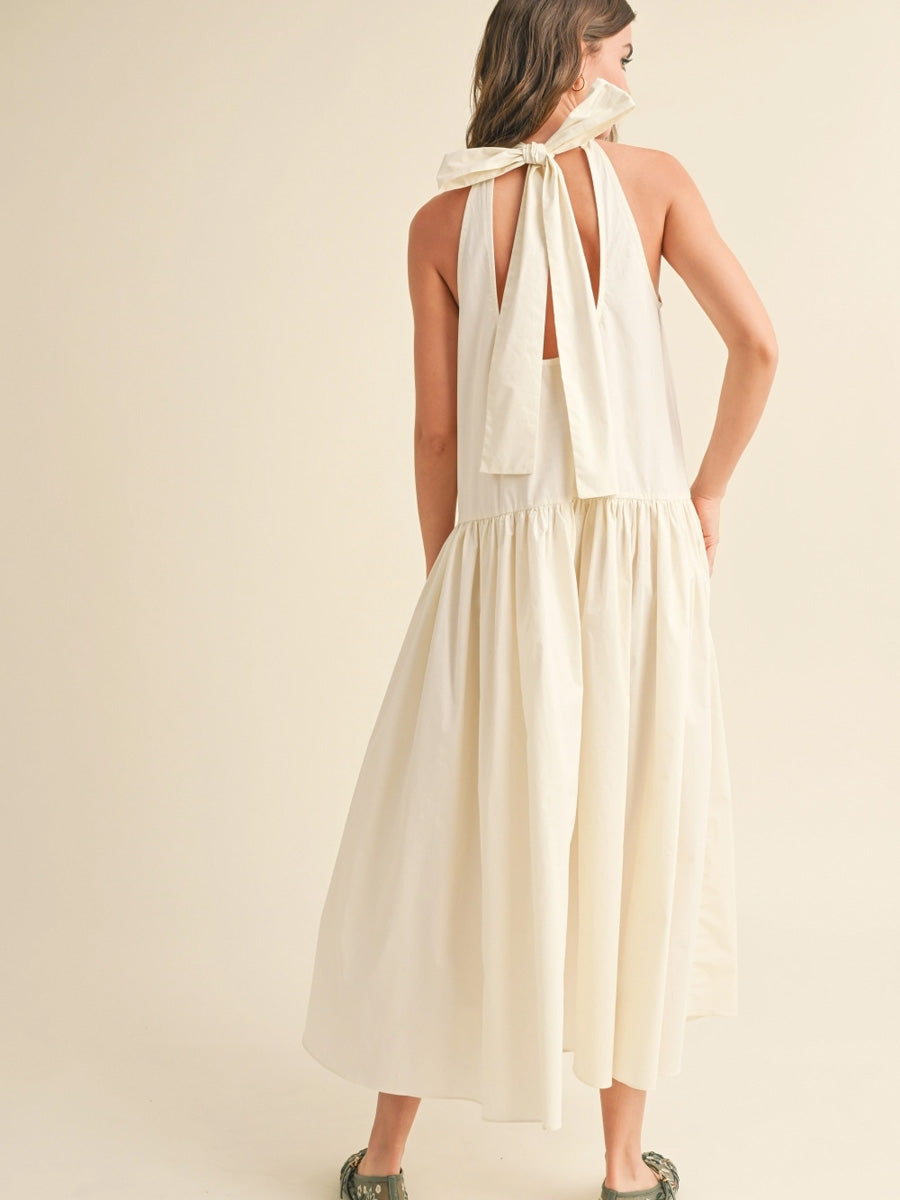 SLEEVELESS TIE BACK DRESS - WHITE DRESS -