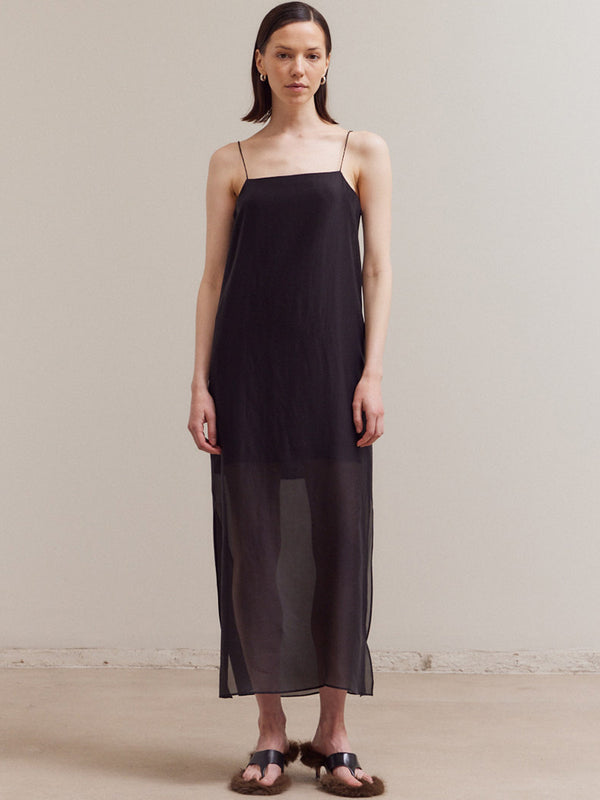 SPAGHETTI STRAP MAXI DRESS - BLACK DRESS -