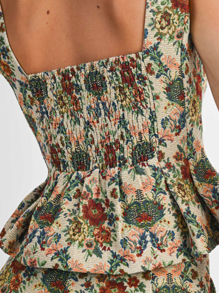 JACQUARD SQUARE NECK TOP - TAUPE/MULTI SHIRT -