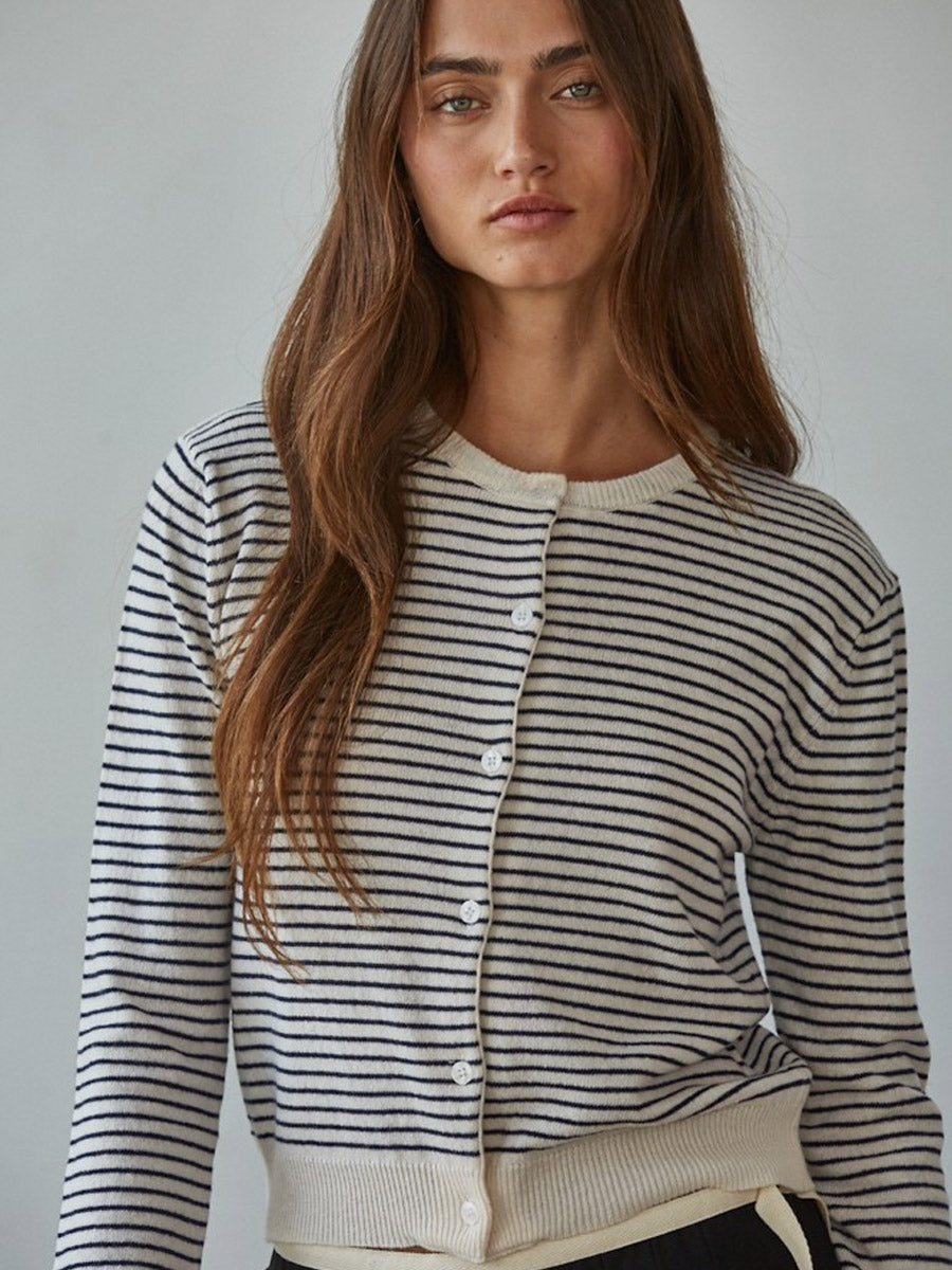 STRIPED KNIT CARDIGAN - NATURAL/BLACK SHIRT -
