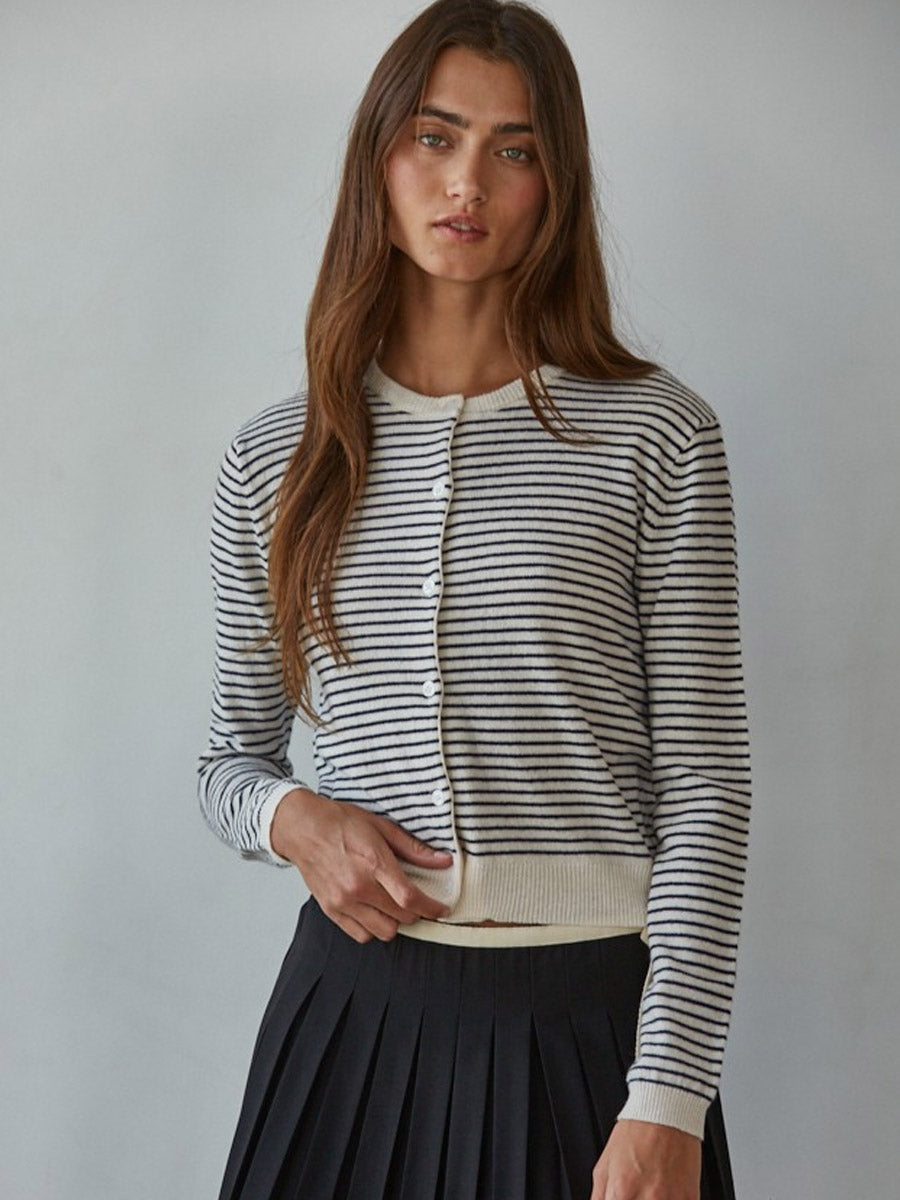 STRIPED KNIT CARDIGAN - NATURAL/BLACK SHIRT -