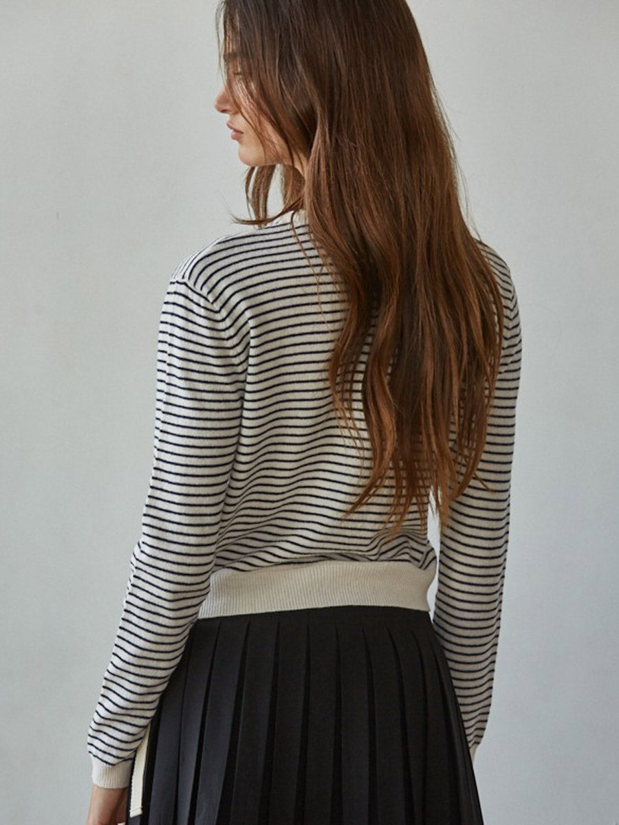 STRIPED KNIT CARDIGAN - NATURAL/BLACK SHIRT -