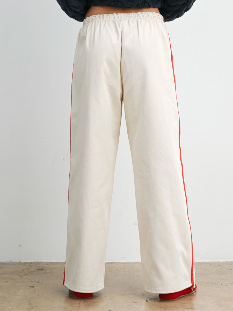STRIPED WIDE LEG DRAWSTRING TRACK PANTS - IVORY RED PANTS OAK CLOTHING CO.