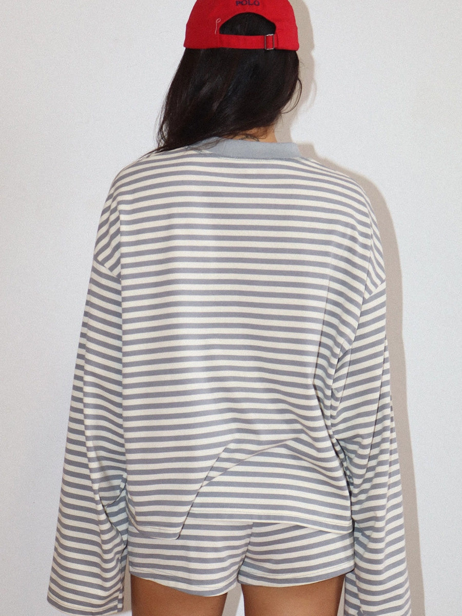 STRIPED LOUNGE SHORTS - GREY