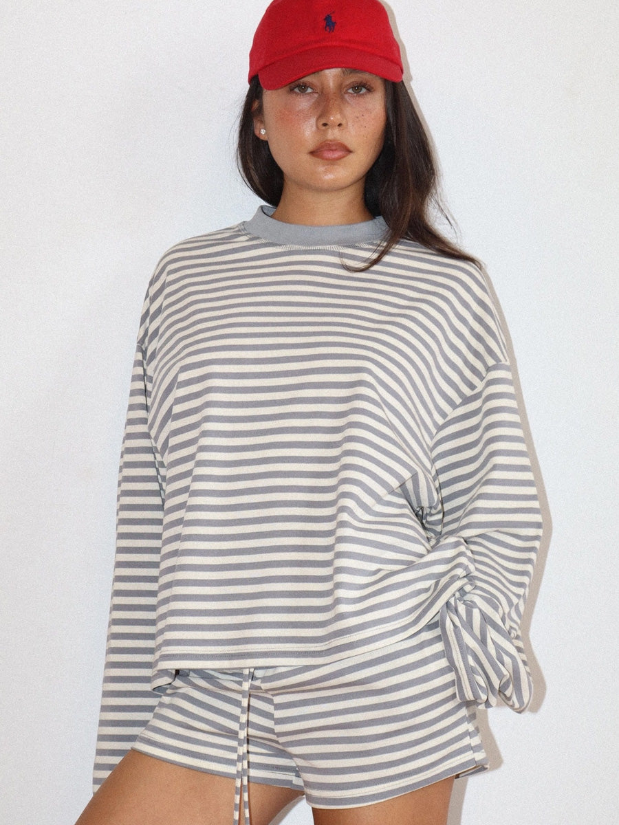 STRIPED LOUNGE SHORTS - GREY