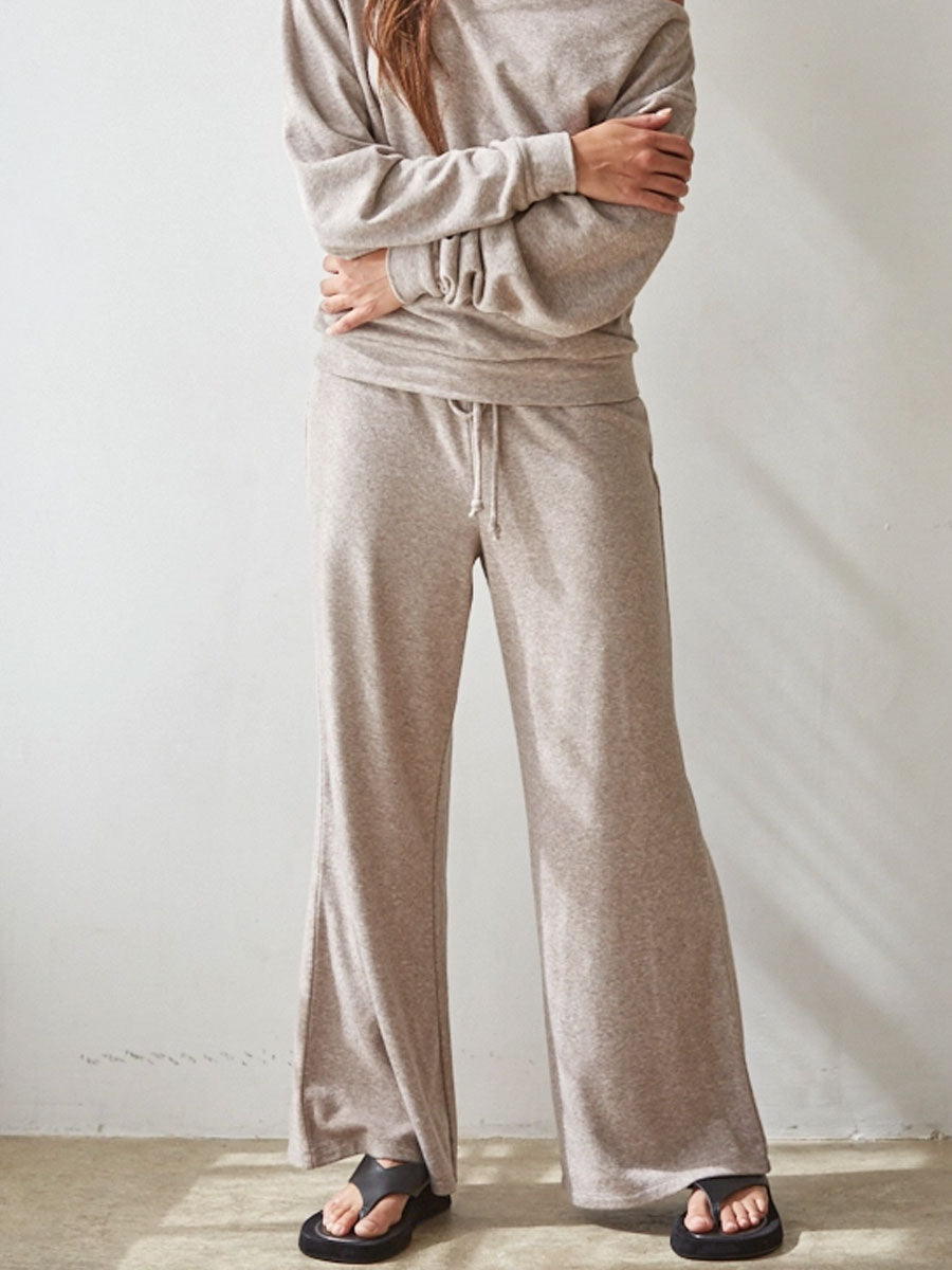 KNIT WIDE LEG PANTS - TAUPE