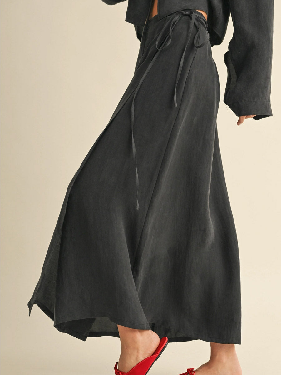 VISCOSE LONG WRAP SKIRT - BLACK SKIRT -
