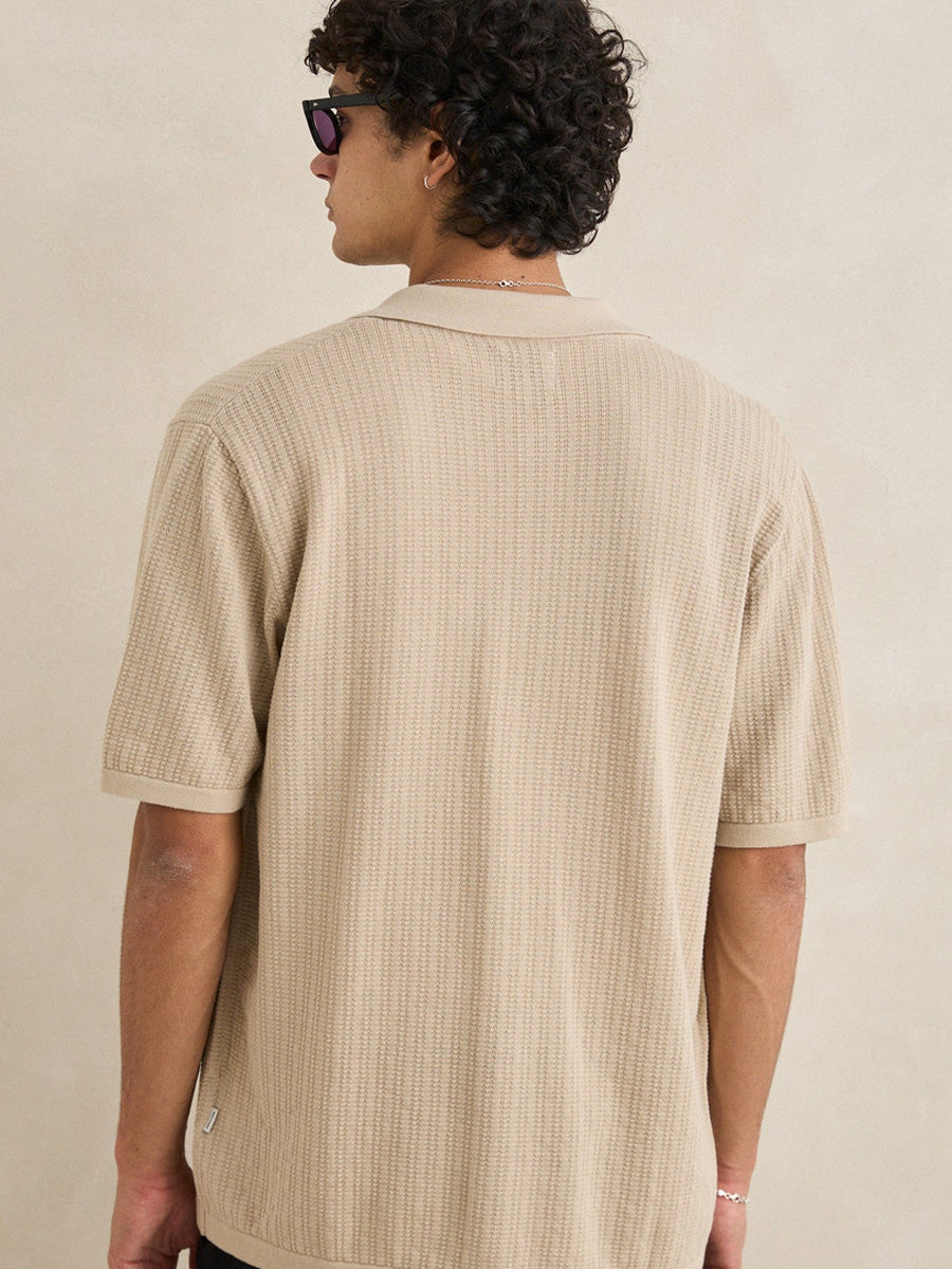 TEXTURED KNIT SHORT-SLEEVE SHIRT - STONE
