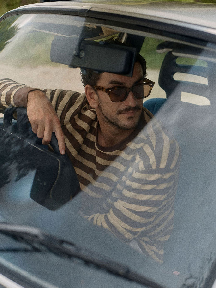 TEXTURED STRIPE LONG-SLEEVE T-SHIRT - BROWN T-SHIRTS -