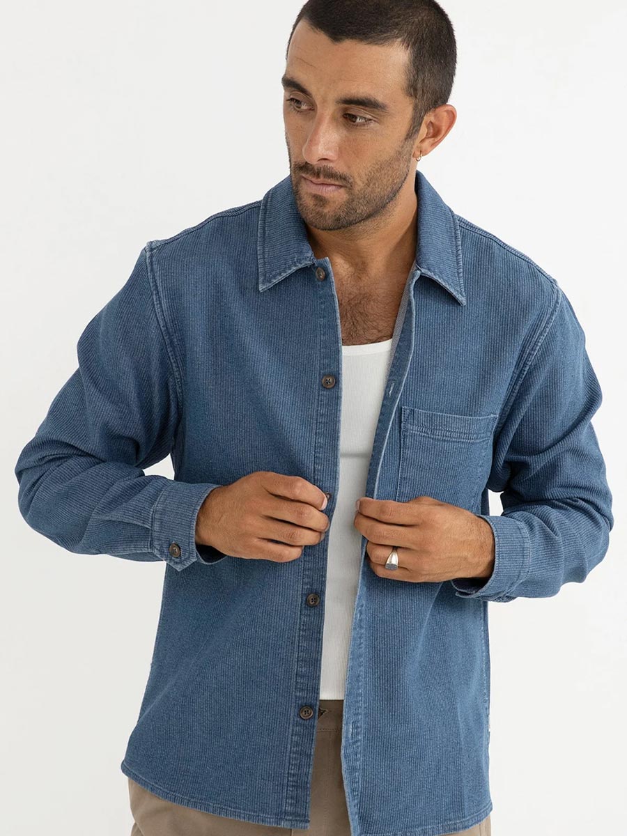 RHYTHM TEXTURED WALE LONG-SLEEVE SHIRT - INDIGO SHIRT -