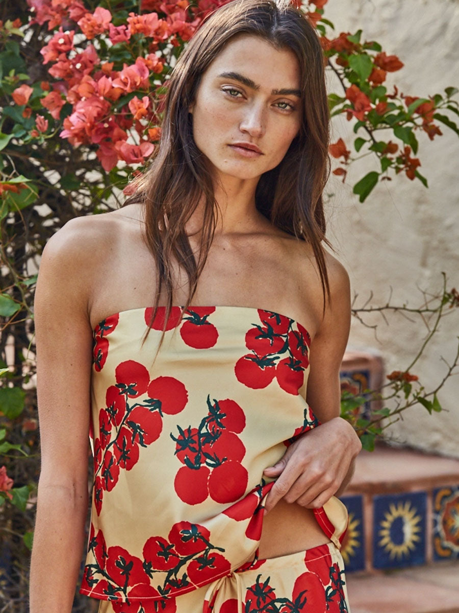 WOVEN TOMATO PRINT TUBE TOP - GOLD SHIRTS OAK CLOTHING CO.