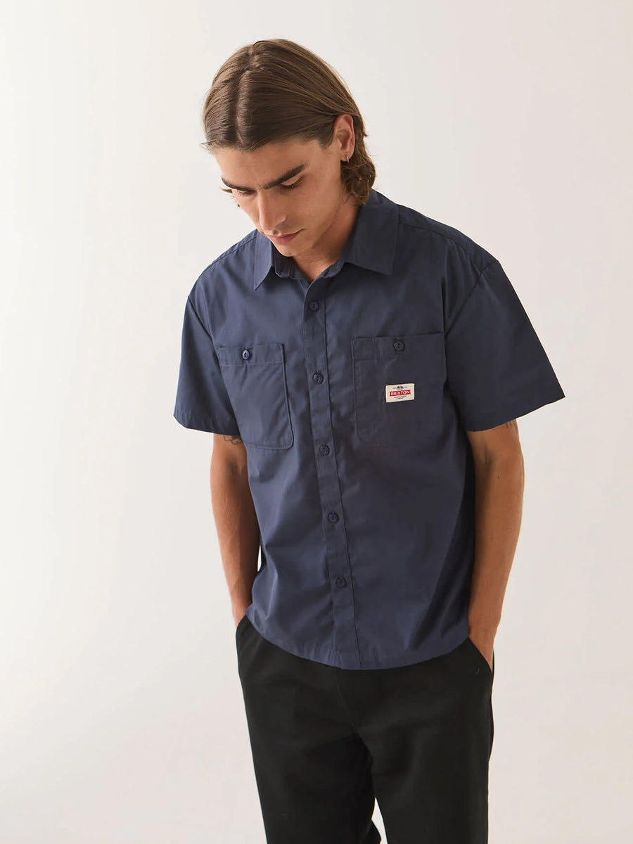 BRIXTON TRADEMARK WOVEN SHORT-SLEEVE SHIRT - WASHED NAVY