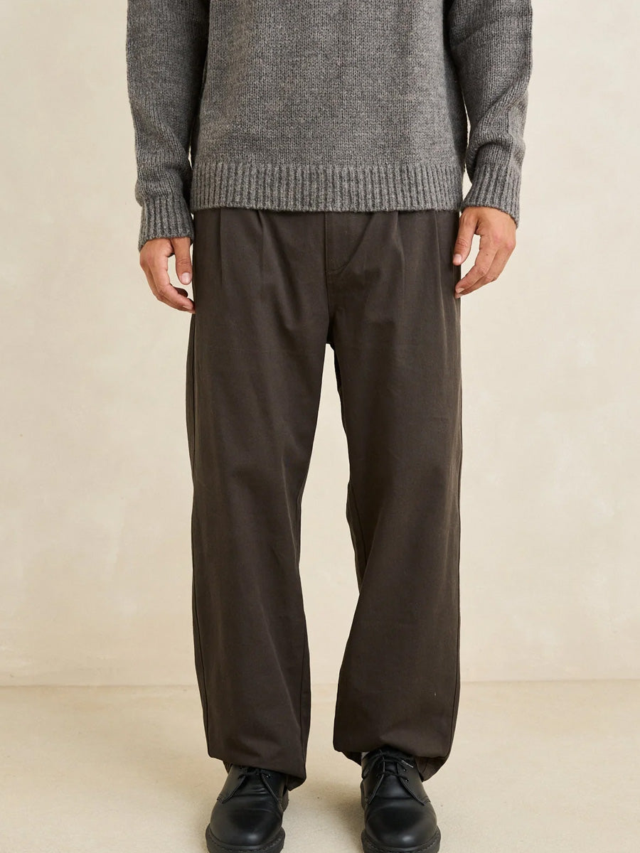 RHYTHM DOUBLE PLEAT TWILL TROUSER - VINTAGE BLACK PANTS RHYTHM
