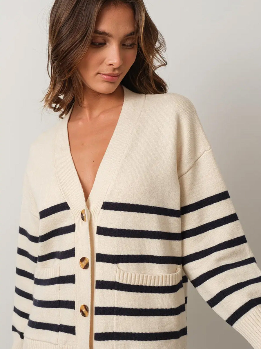 V NECK CARDIGAN - CREAM