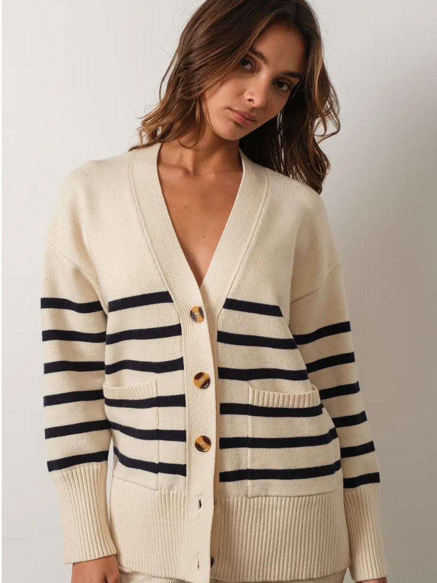V NECK CARDIGAN - CREAM