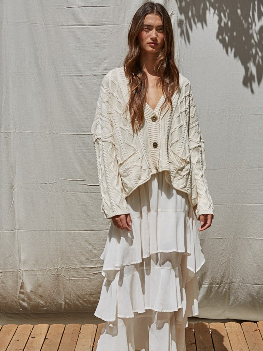 V-NECK OVERSIZED KNIT SWEATER - NATURAL SWEATER -