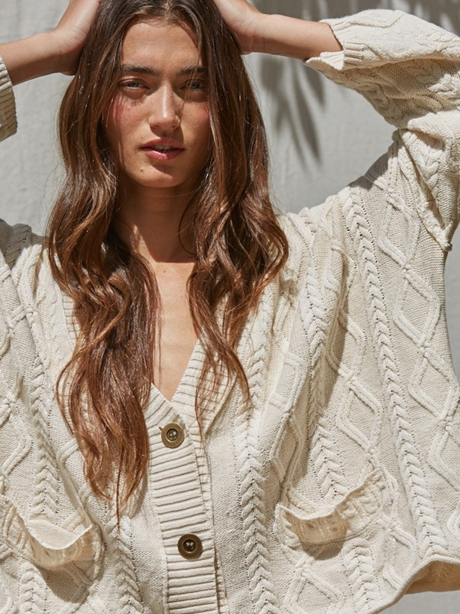 V-NECK OVERSIZED KNIT SWEATER - NATURAL SWEATER -