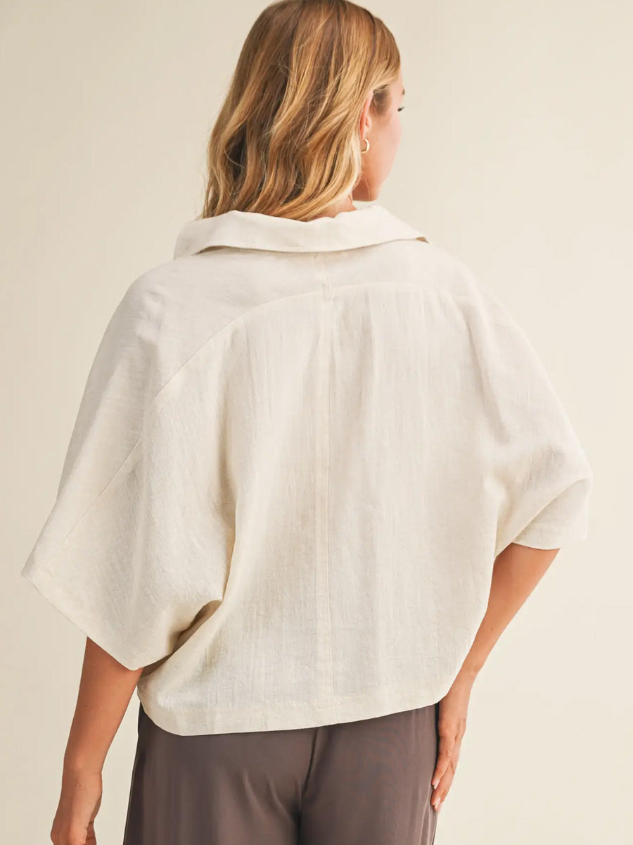 OVERSIZED POPOVER OPEN COLLAR TOP - LINEN SHIRTS OAK CLOTHING CO.