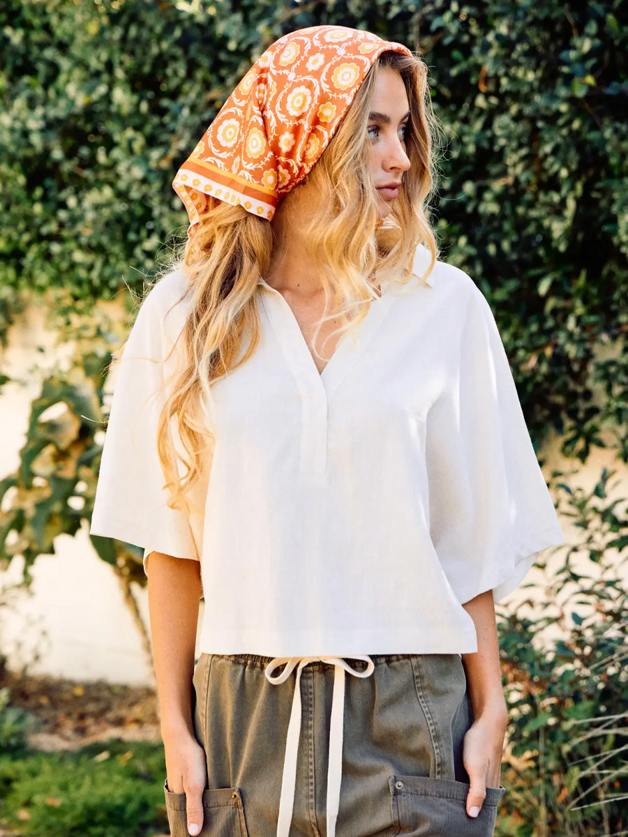 OVERSIZED POPOVER OPEN COLLAR TOP - LINEN SHIRTS OAK CLOTHING CO.
