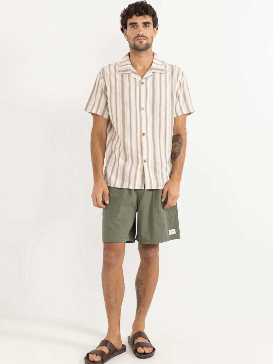 RHYTHM VACATION STRIPE SHORT-SLEEVE SHIRT - TOBACCO SHIRT -