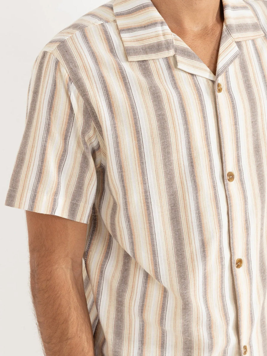 RHYTHM VACATION STRIPE SHORT-SLEEVE SHIRT - TOBACCO SHIRT -