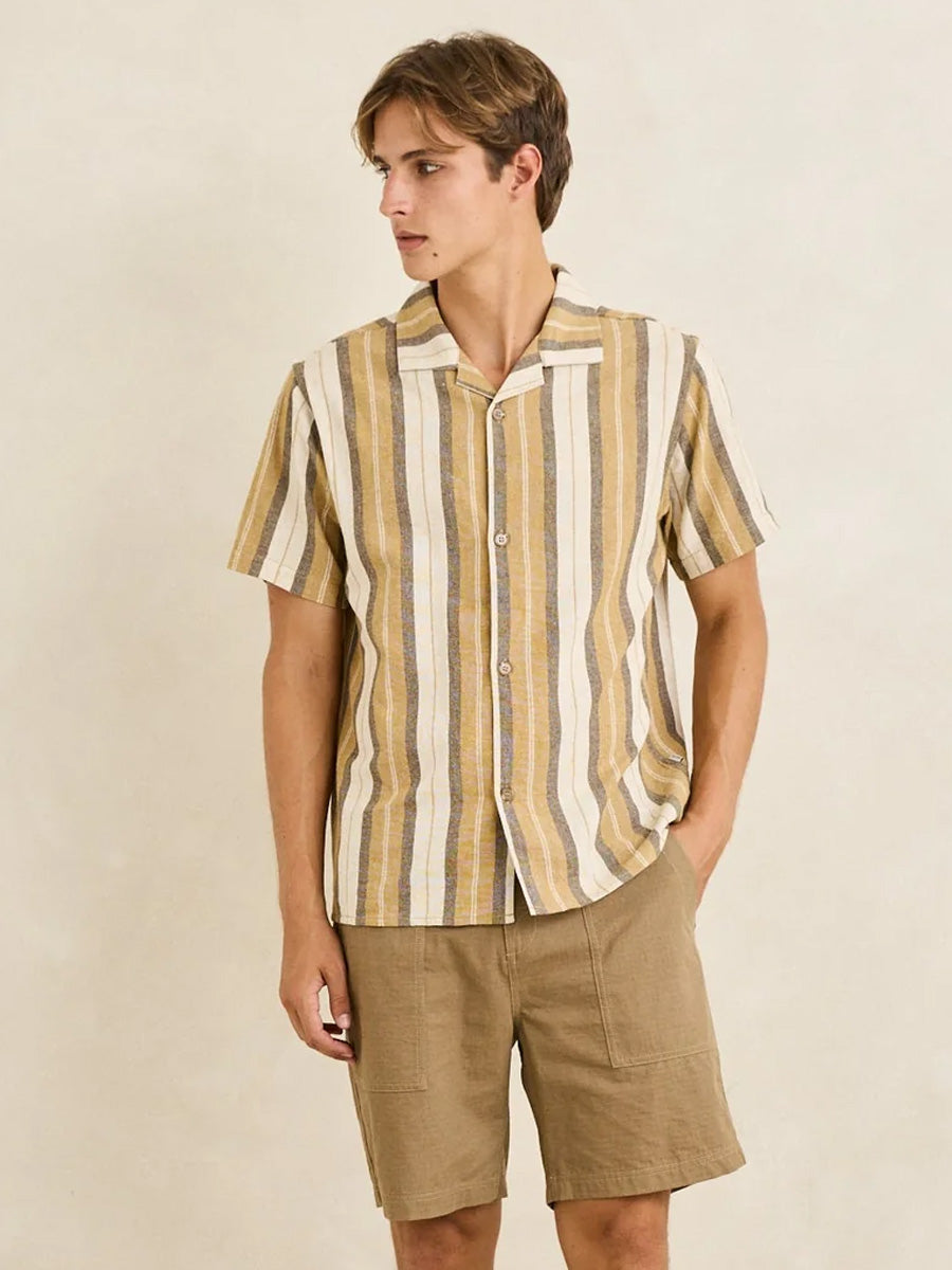RHYTHM VACATION STRIPE SHORT-SLEEVE SHIRT - SAND SHIRTS RHYTHM