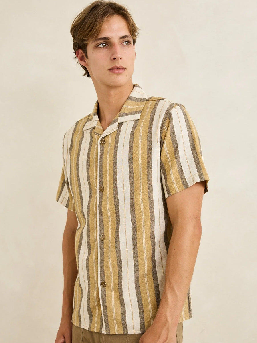 RHYTHM VACATION STRIPE SHORT-SLEEVE SHIRT - SAND SHIRTS RHYTHM