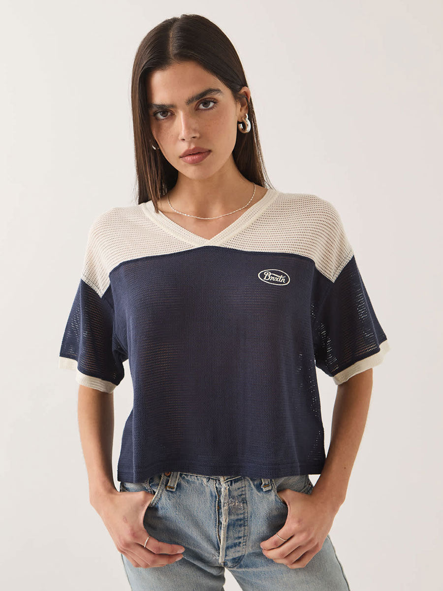 BRIXTON VARSITY MESH TEE - OFF WHITE / WASHED NAVY