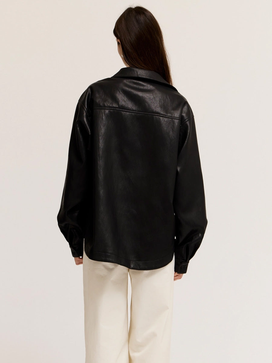 VEGAN LEATHER OVERSIZED SHIRT - BLACK SHIRTS OAK CLOTHING CO.