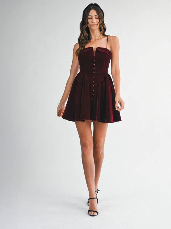 VELVET BUSTIER MINI DRESS - WINE DRESS -