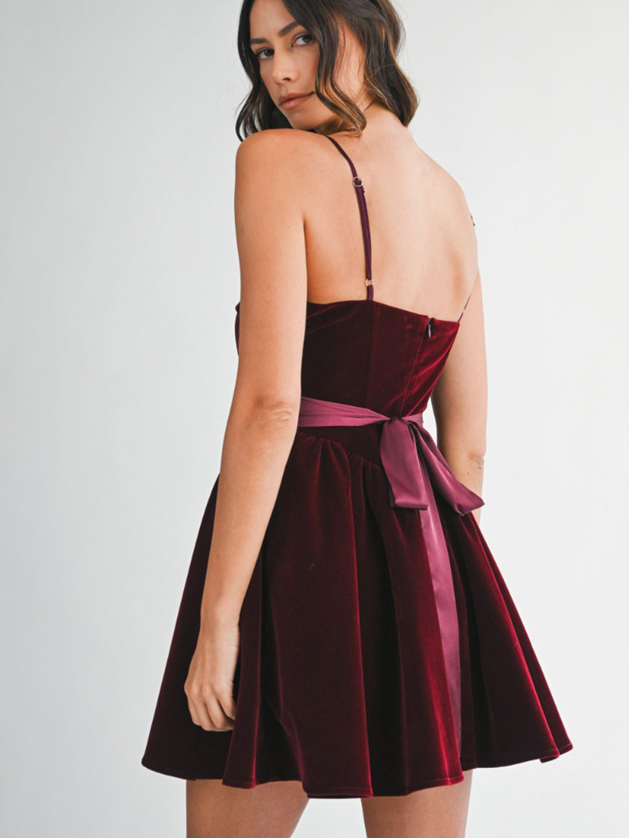 VELVET BUSTIER MINI DRESS - WINE DRESS -