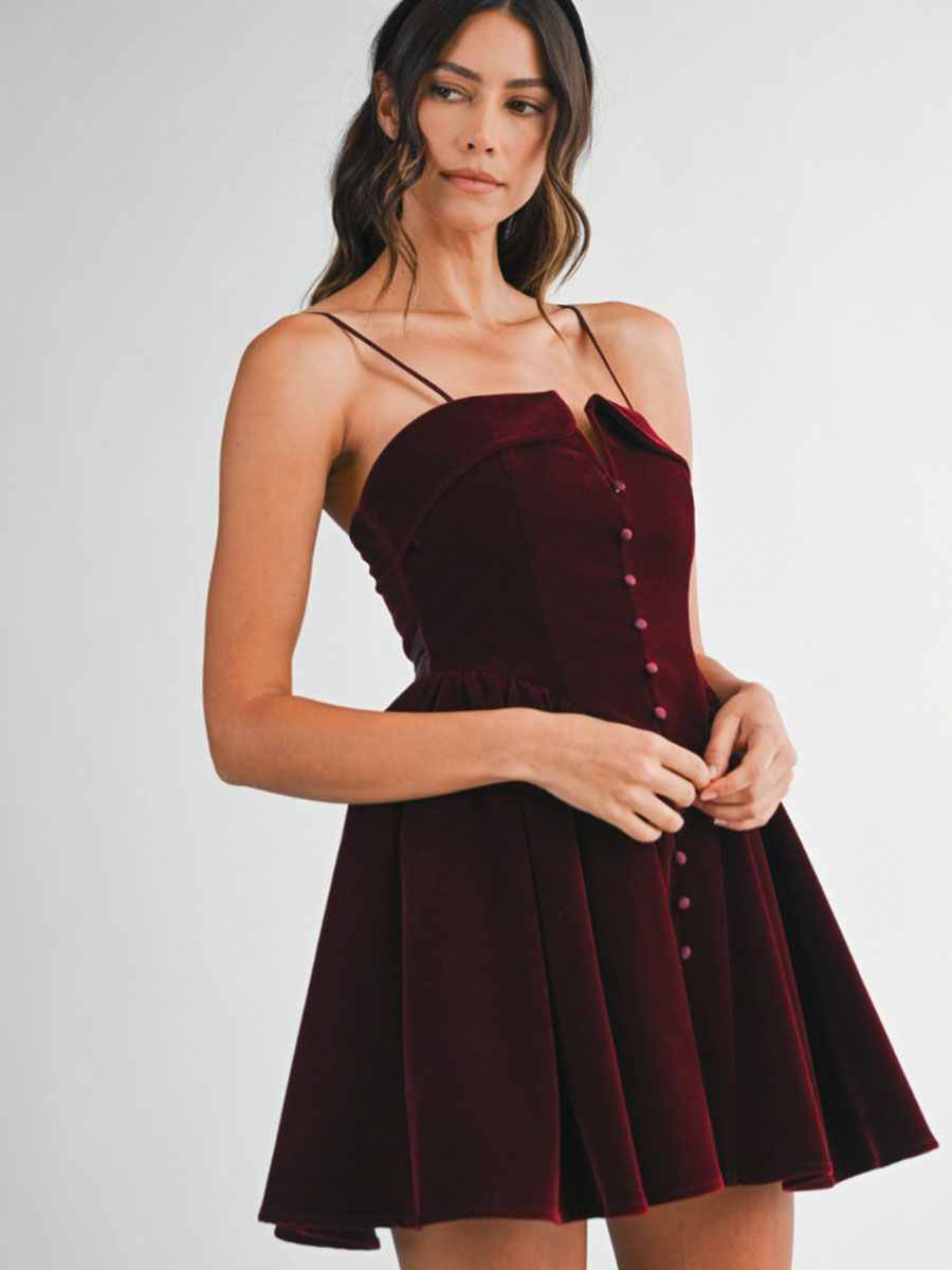 VELVET BUSTIER MINI DRESS - WINE DRESS -