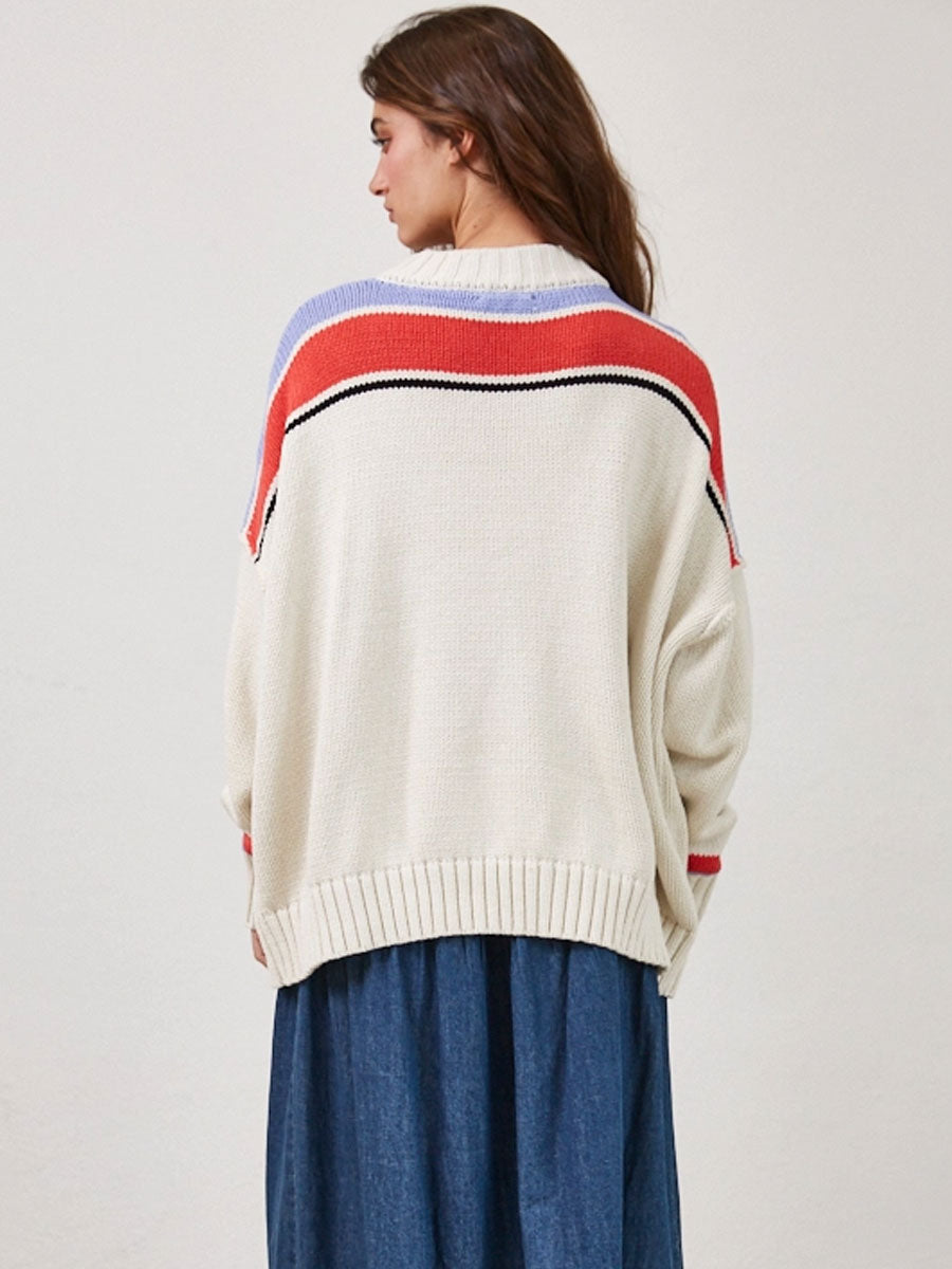 VINTAGE CAR INTARSIA KNIT PULLOVER - OATMEAL