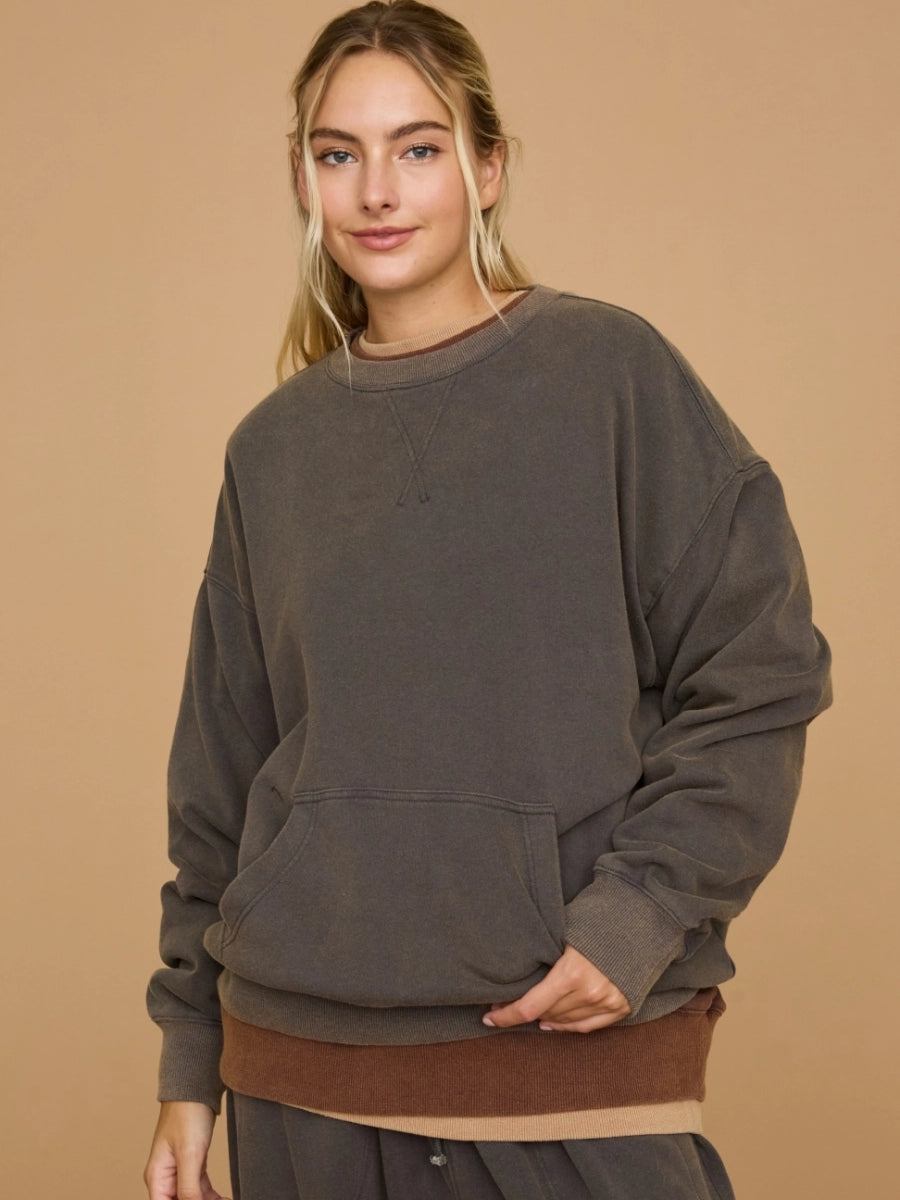WASHED KANGAROO OVERSIZED SWEATSHIRT - VINTAGE CHARCOAL