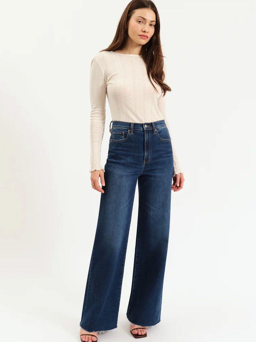 DAZE DENIM FAAR OUT W/OUT SEAMING, HIGH RISE WIDE LEG JEAN - WATERFALL JEANS -