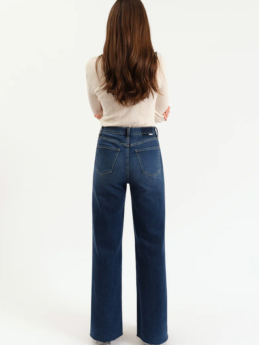 DAZE DENIM FAAR OUT W/OUT SEAMING, HIGH RISE WIDE LEG JEAN - WATERFALL JEANS -