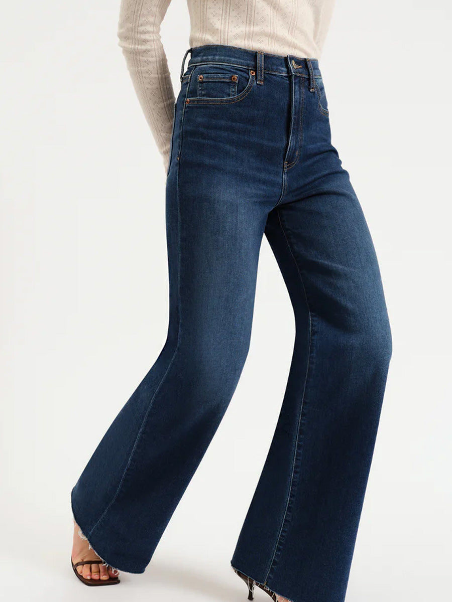 DAZE DENIM FAAR OUT W/OUT SEAMING, HIGH RISE WIDE LEG JEAN - WATERFALL JEANS -
